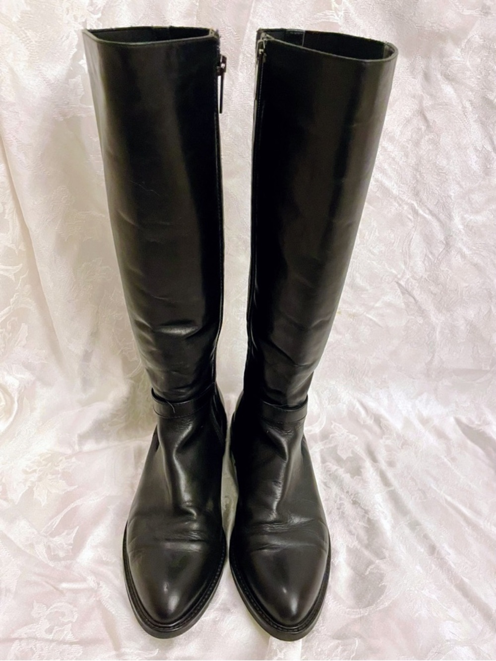 Aquatalia Black Leather Knee-High Zip Boots